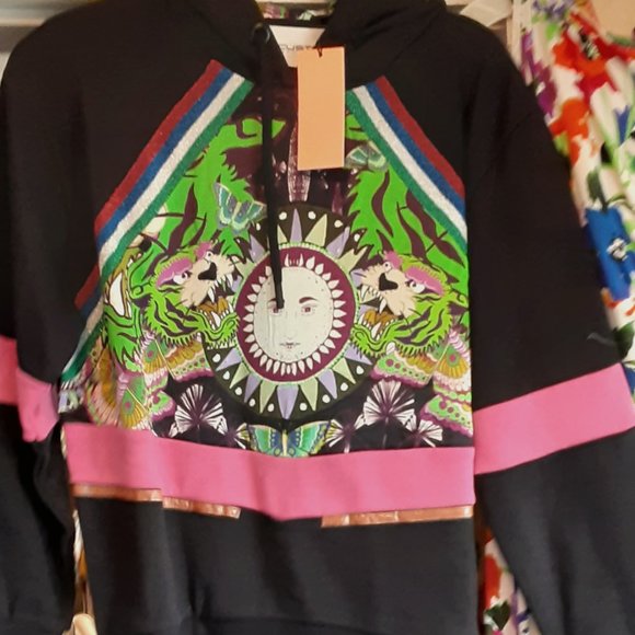 CUSTO BARCELONA BLACK SWEATSHIRT WITH UNIQUE SUN PRINT HOODIE WOMANS LARGE - Picture 1 of 6